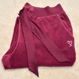 Victoria’s Secret Burgundy Lounge Pants with Heart Embroidery and Satin size S